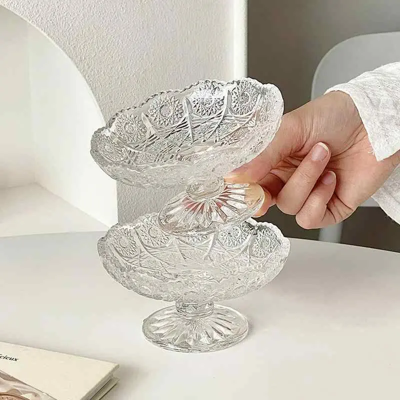 Glass High Fruit Plate Home Creative Mini Dessert Snacks Tray Exquisite Candy Dish Ornaments