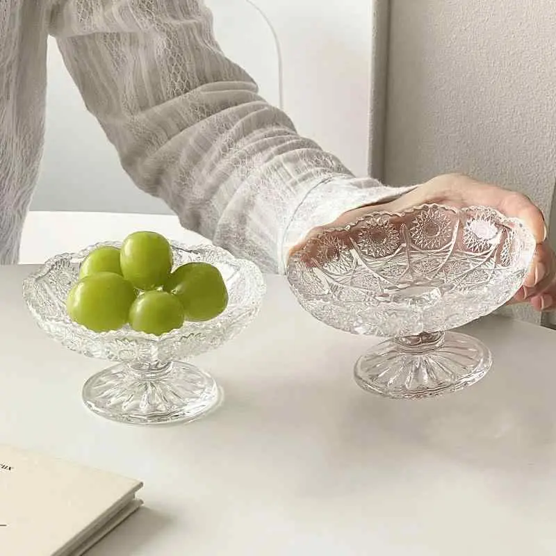 Glass High Fruit Plate Home Creative Mini Dessert Snacks Tray Exquisite Candy Dish Ornaments
