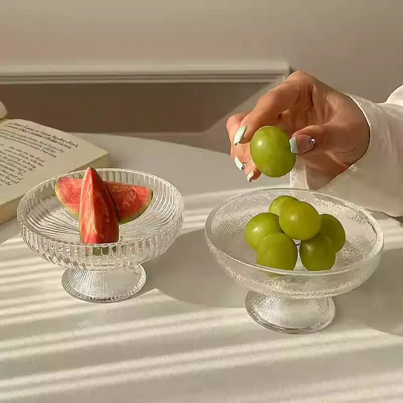 Glass High Fruit Plate Transparent Household Living Room Snack Disc Ornaments Candy Pastry Dessert Dish Tableware