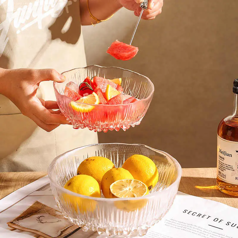 Light Luxury Transparent Glass Bowl Living Room Household Fruit Salad Bowl Delicate Dessert Yoghurt Bowls