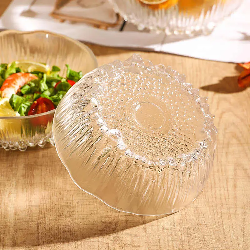 Light Luxury Transparent Glass Bowl Living Room Household Fruit Salad Bowl Delicate Dessert Yoghurt Bowls