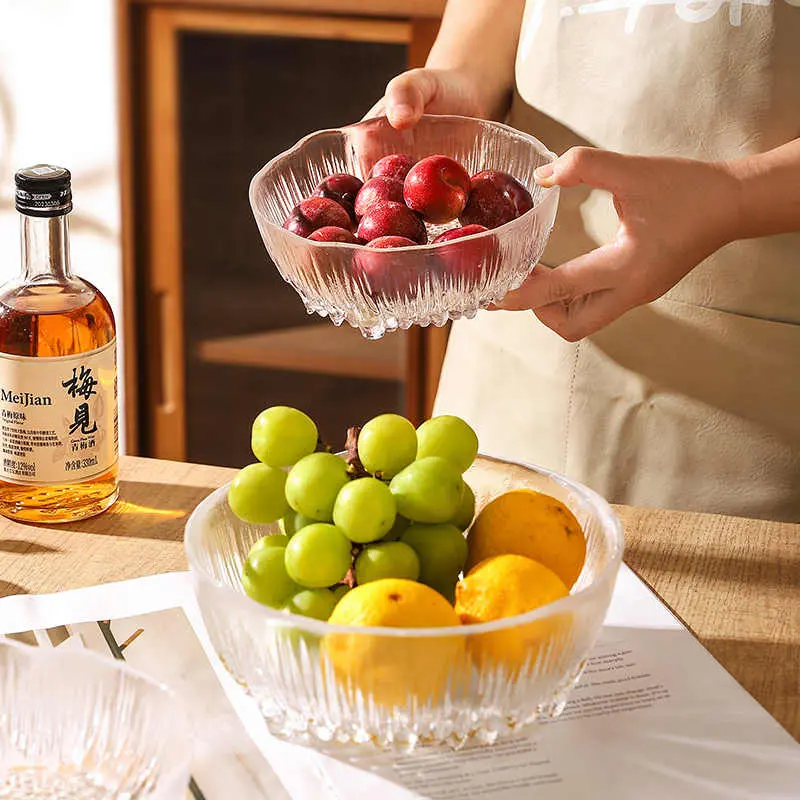 Light Luxury Transparent Glass Bowl Living Room Household Fruit Salad Bowl Delicate Dessert Yoghurt Bowls