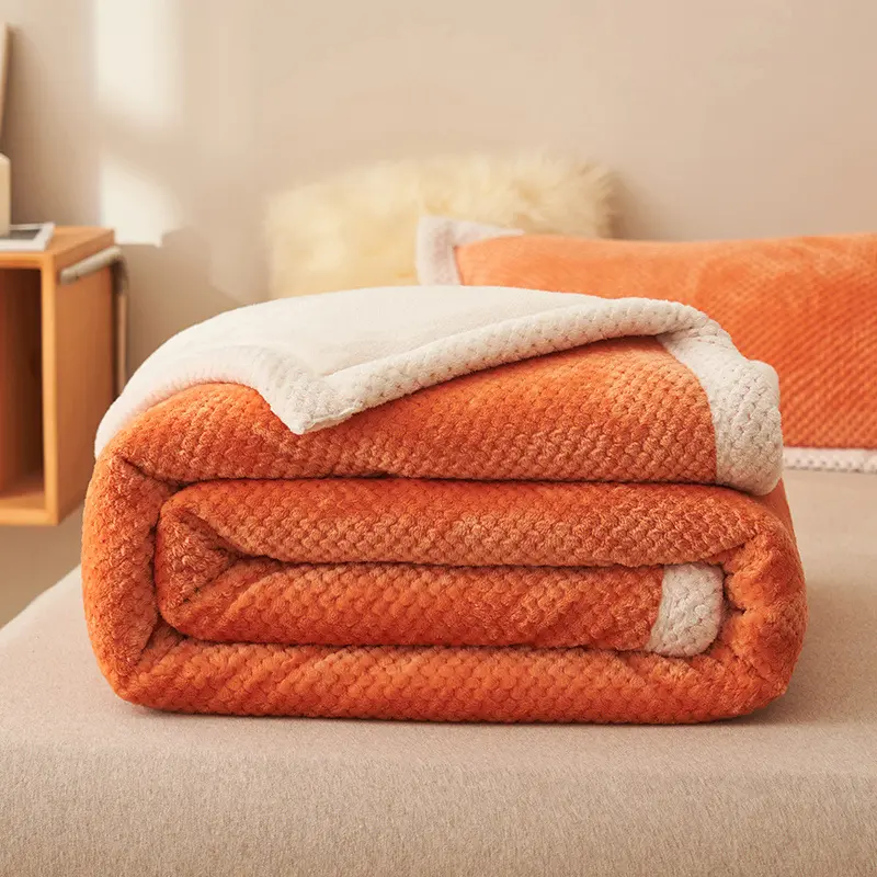 Three-Layer Warm Flannel Blanket Solid Color Casual Soft Thermal Sofa Cover Winter Simple Plaid Fleece Velet Bedding Bedspread