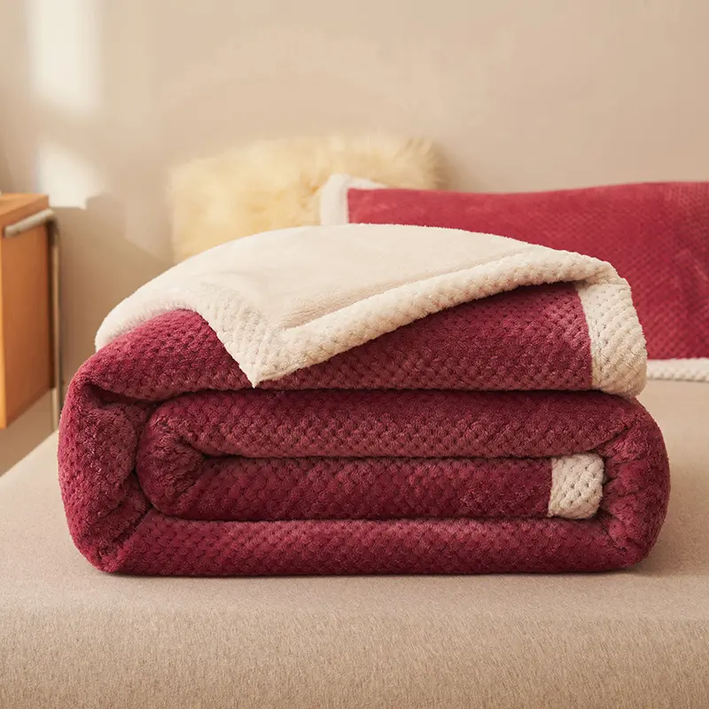 Three-Layer Warm Flannel Blanket Solid Color Casual Soft Thermal Sofa Cover Winter Simple Plaid Fleece Velet Bedding Bedspread
