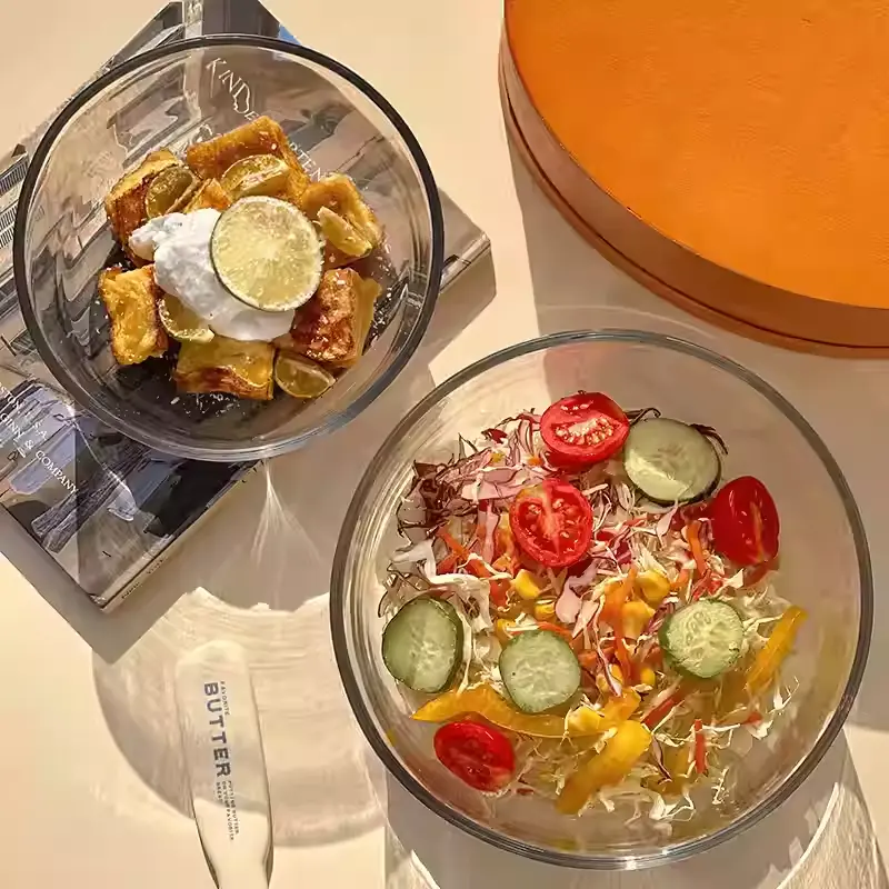 Transparent Glass Bowl Simple Tableware Salad Bowl Household Fruit Oatmeal Yoghurt Bowl Korean Cold Noodle Bowl