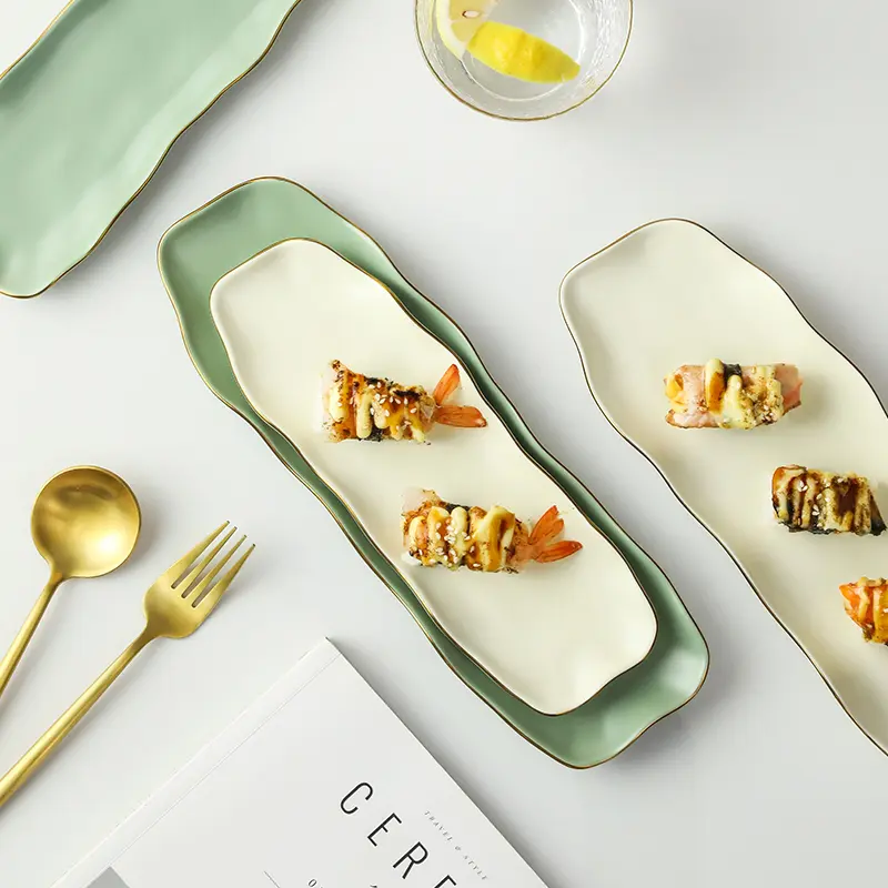 Japanese Sushi Plate Creative Snack Plate Western Food Plate Ceramic Rectangular Dessert Plate Tableware