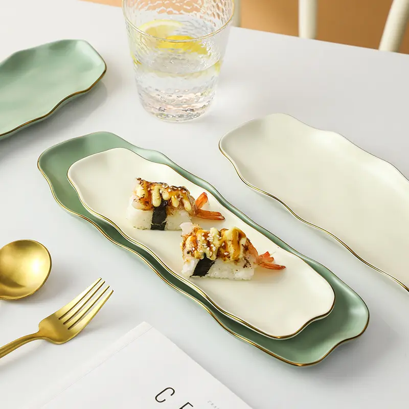 Japanese Sushi Plate Creative Snack Plate Western Food Plate Ceramic Rectangular Dessert Plate Tableware