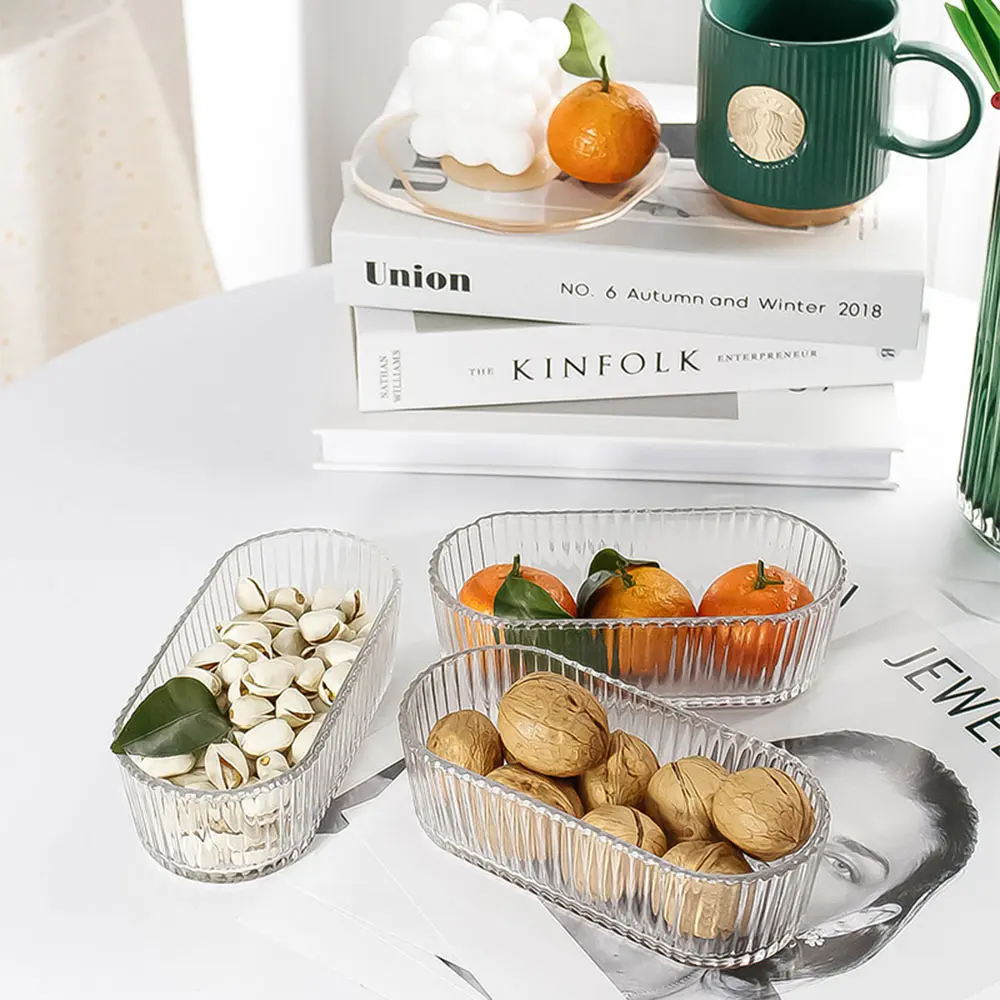Korean Oval Glass Plate Transparent Candy Snack Nut Storage Tray Breakfast Fruit Vegetable Salad Disc Dessert Ice Cream Dish
