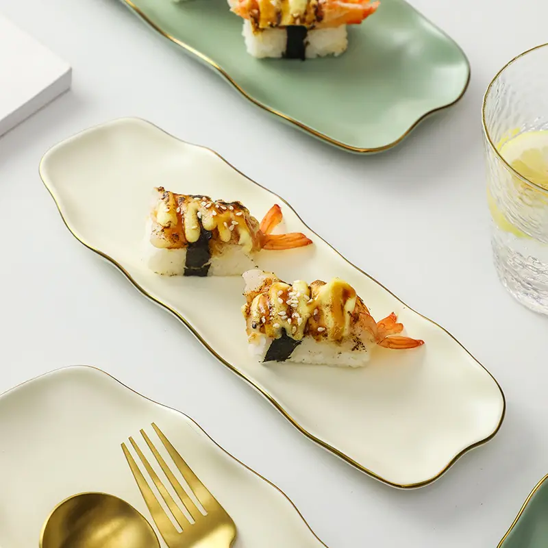 Japanese Sushi Plate Creative Snack Plate Western Food Plate Ceramic Rectangular Dessert Plate Tableware