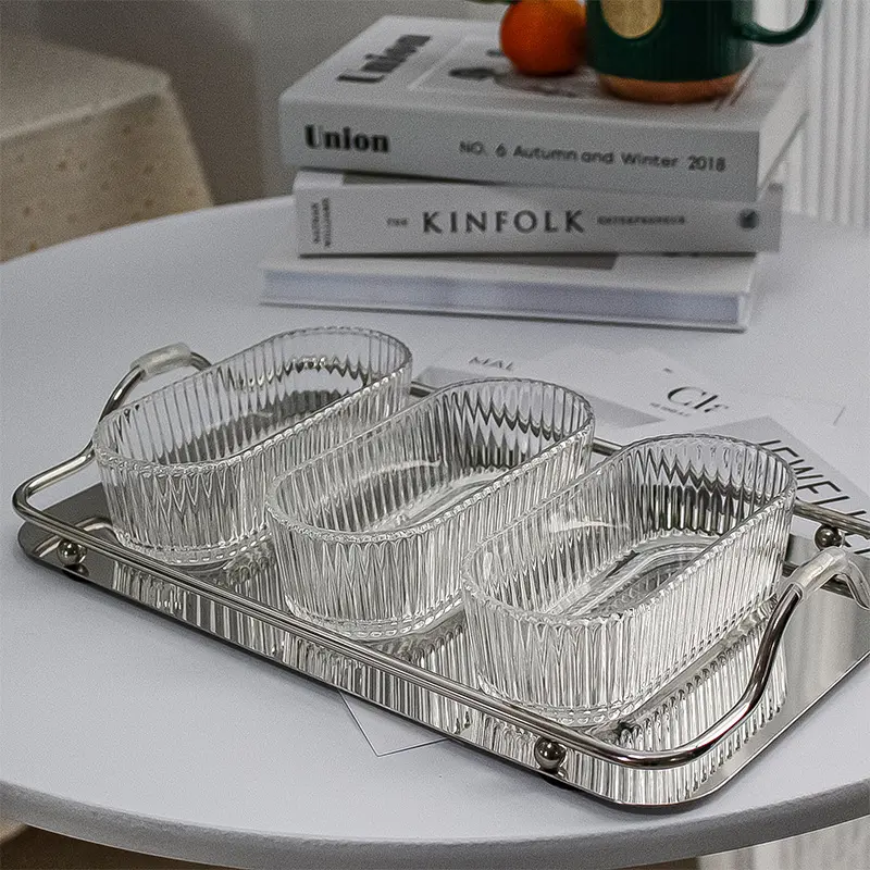 Korean Oval Glass Plate Transparent Candy Snack Nut Storage Tray Breakfast Fruit Vegetable Salad Disc Dessert Ice Cream Dish