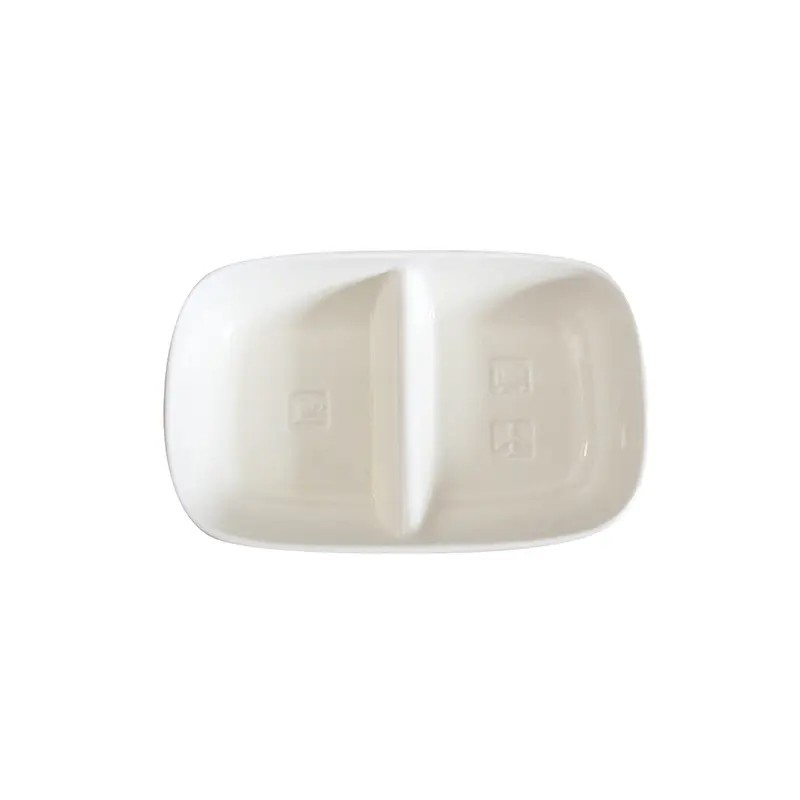 Japanese Simple Children Tableware Home Two Compartments Separate Dinner Plate Ceramic Fruit Snack Platter Breakfast Salad Tray