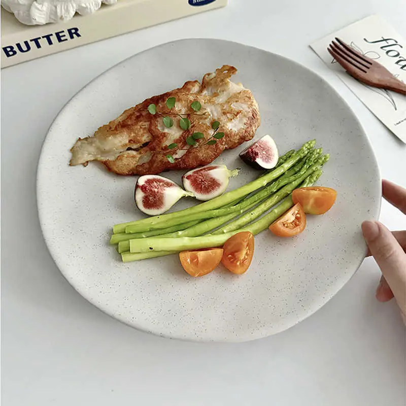 Matte Ceramic Western Food Plate Irregular Sesame Glaze Salad Dish Simple Dessert Cake Tray Household Tableware