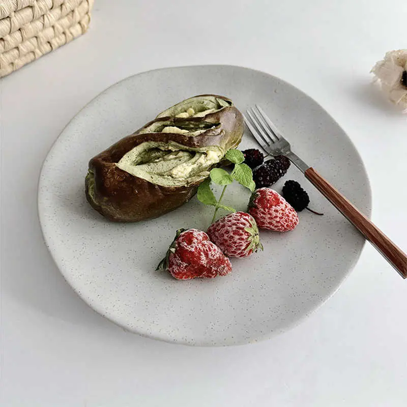 Matte Ceramic Western Food Plate Irregular Sesame Glaze Salad Dish Simple Dessert Cake Tray Household Tableware