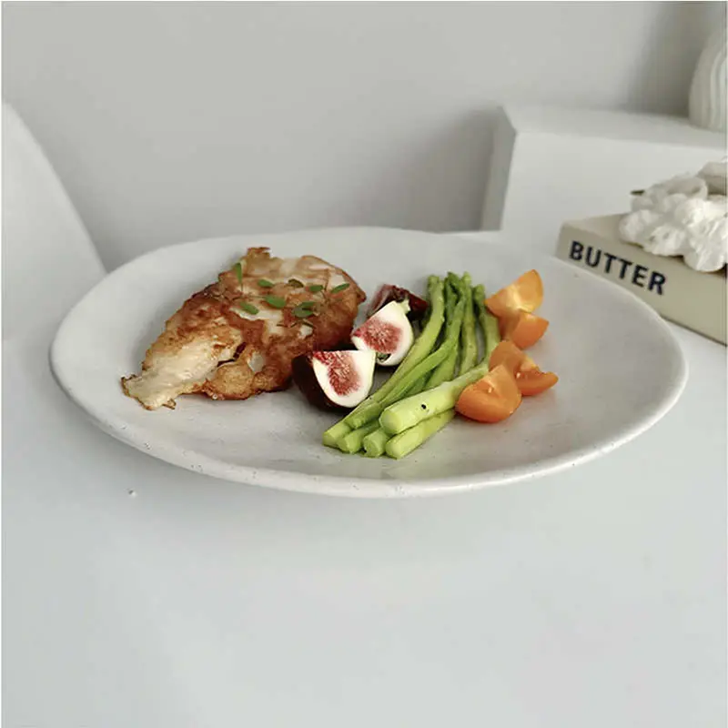 Matte Ceramic Western Food Plate Irregular Sesame Glaze Salad Dish Simple Dessert Cake Tray Household Tableware