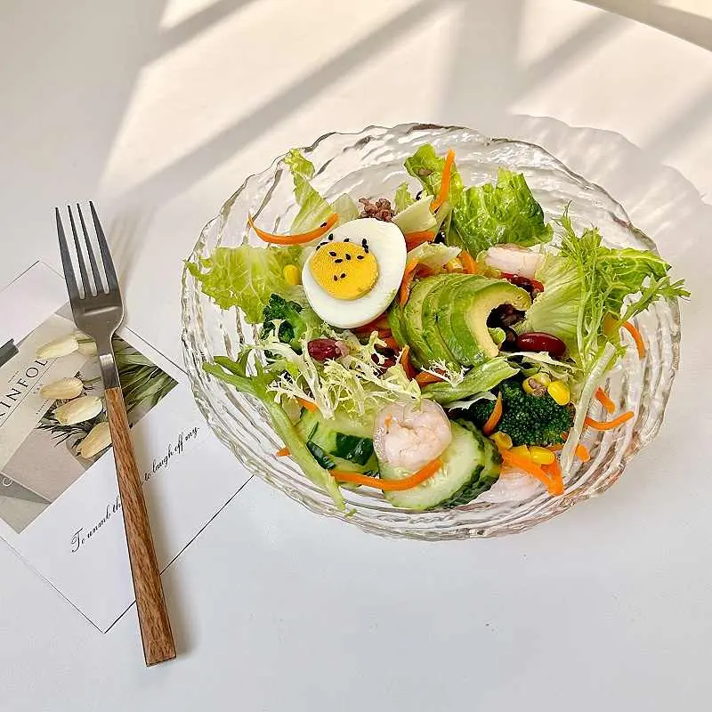 Irregular Ice Pattern Glass Bowl Fruit Tray Household Living Room Snacks Deep Dish Vegetable Salad Bowls Tableware