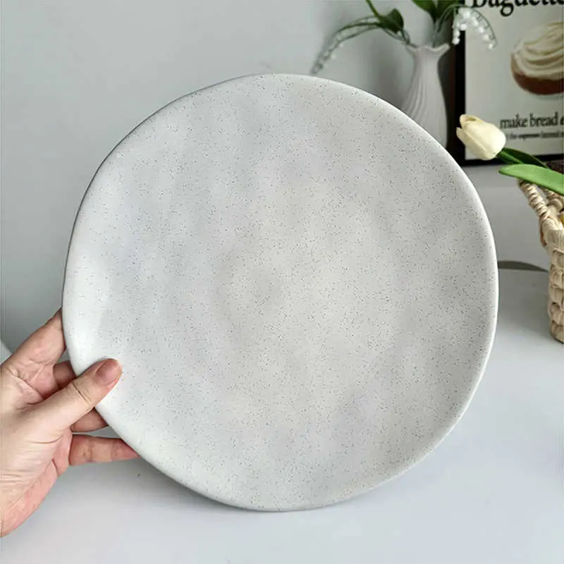 Matte Ceramic Western Food Plate Irregular Sesame Glaze Salad Dish Simple Dessert Cake Tray Household Tableware