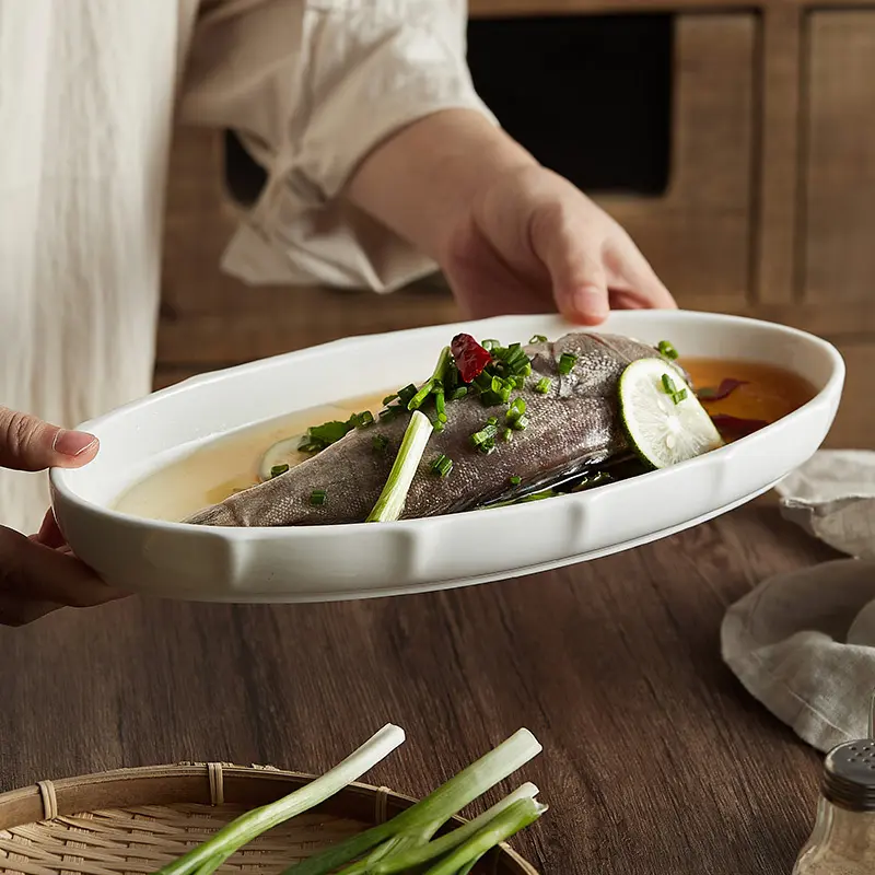 Steamed Fish Plate Japanese Large Ceramic Dish Baking BBQ Disc Western Pizza Steak Pasta Tray Dessert Cake Snack Platter
