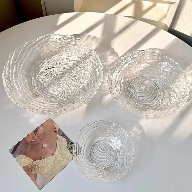 Irregular Ice Pattern Glass Bowl Fruit Tray Household Living Room Snacks Deep Dish Vegetable Salad Bowls Tableware