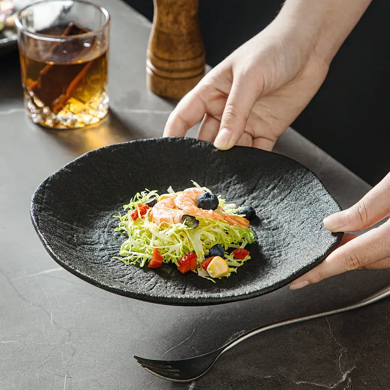 Japanese Frosted Ceramic Plate Western Steak Spaghetti Dinner Disc Fruit Vegetable Salad Tray Snacks Pastry Platter