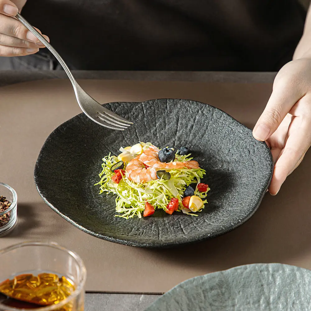 Japanese Frosted Ceramic Plate Western Steak Spaghetti Dinner Disc Fruit Vegetable Salad Tray Snacks Pastry Platter