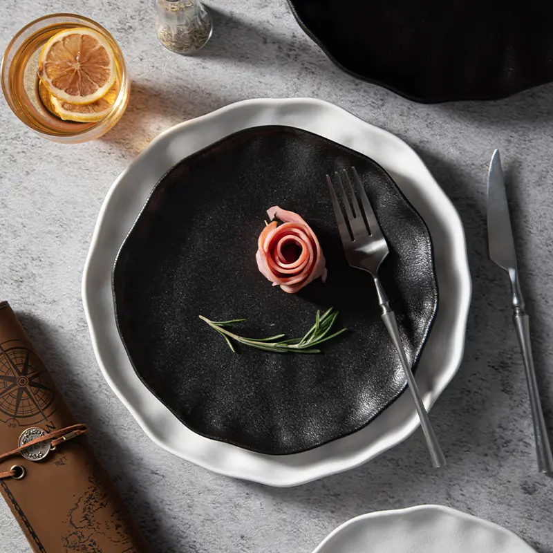 Frosted Ceramic Western Food Plate Flower Shape Vegetable Salad Platter Home Pasta Steak Dinner Disc Fruit Bread Dessert Dish