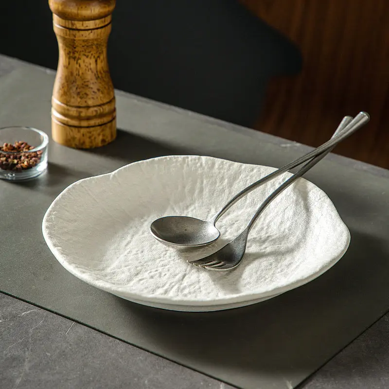 Japanese Frosted Ceramic Plate Western Steak Spaghetti Dinner Disc Fruit Vegetable Salad Tray Snacks Pastry Platter