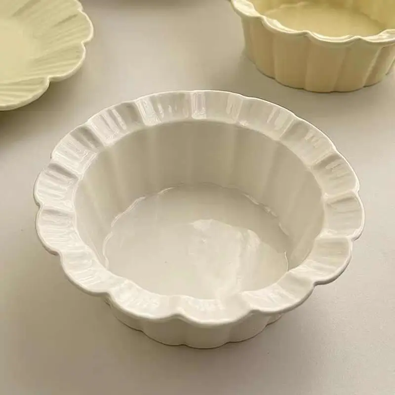 Solid Colour Ceramic Tableware Simple Dessert Plate Fruit Dessert Bowl Oval Western Food Dish Bread Tray Household