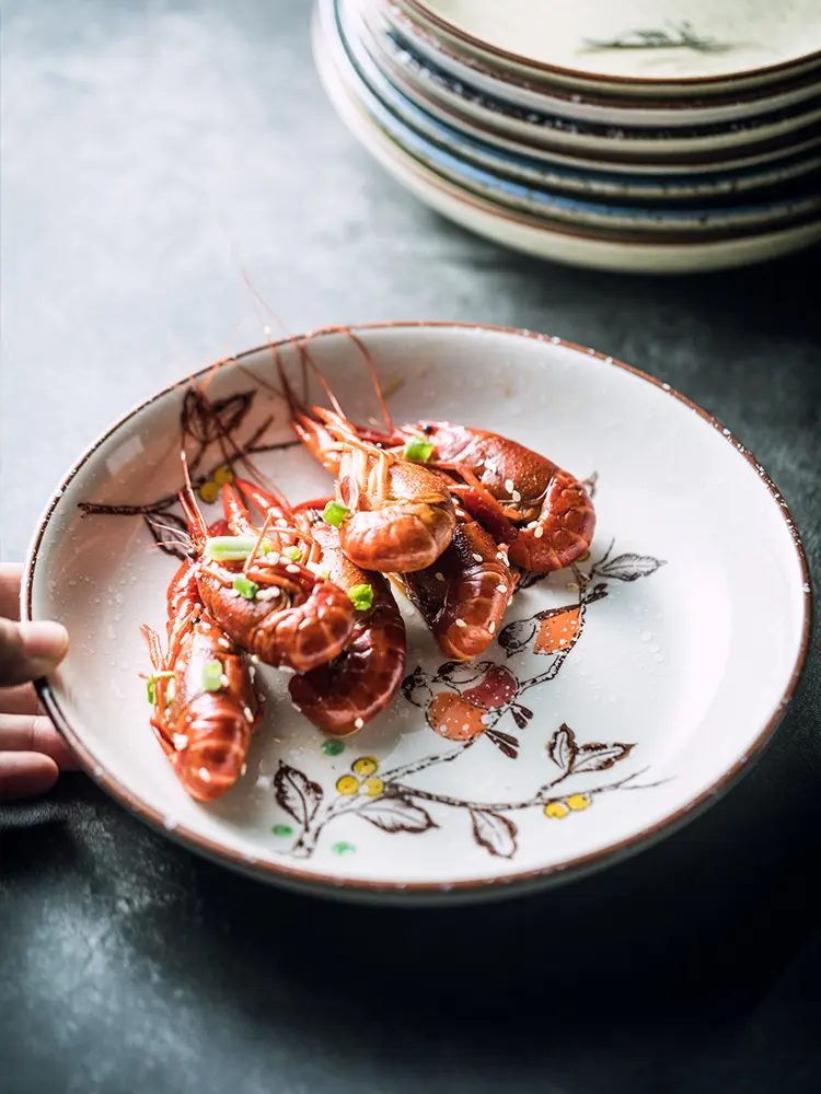 Japanese Retro Ceramic Deep Dish Hand-painted Round Food Plate Household Sushi Plate Kitchen Tableware