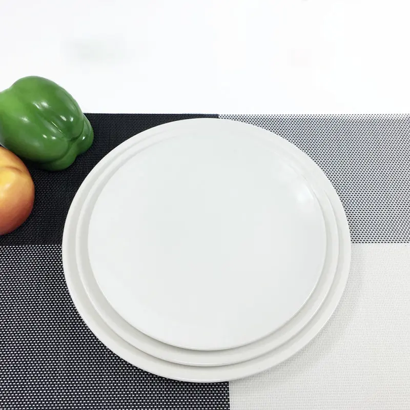 Steak Tray White Ceramic Round Western Flat Plate Household Vegetable Dish Solid Colour Simple Breakfast Cake Tray Tableware