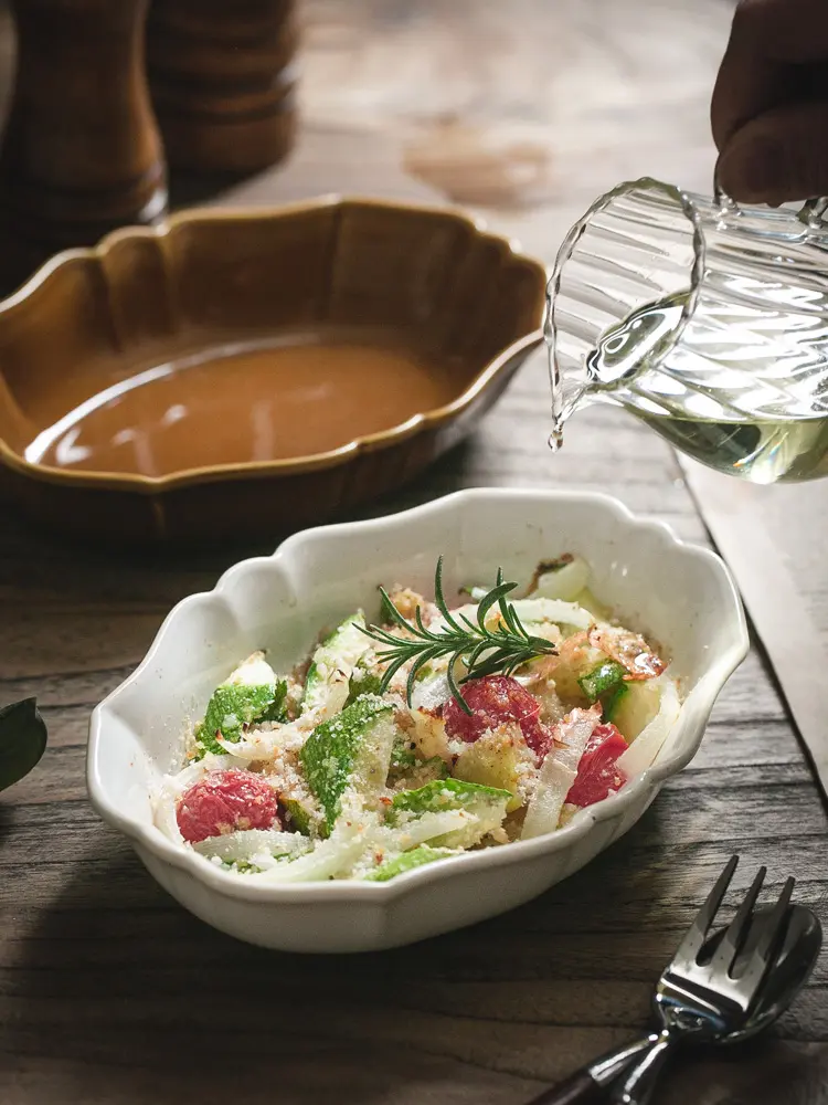 Japanese Vintage Ceramic Plate Home Relief Oval Baking Dish Large Capacity Salad Tray Fruit Snack Dishes Kitchen Tableware