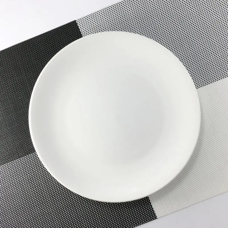 Steak Tray White Ceramic Round Western Flat Plate Household Vegetable Dish Solid Colour Simple Breakfast Cake Tray Tableware