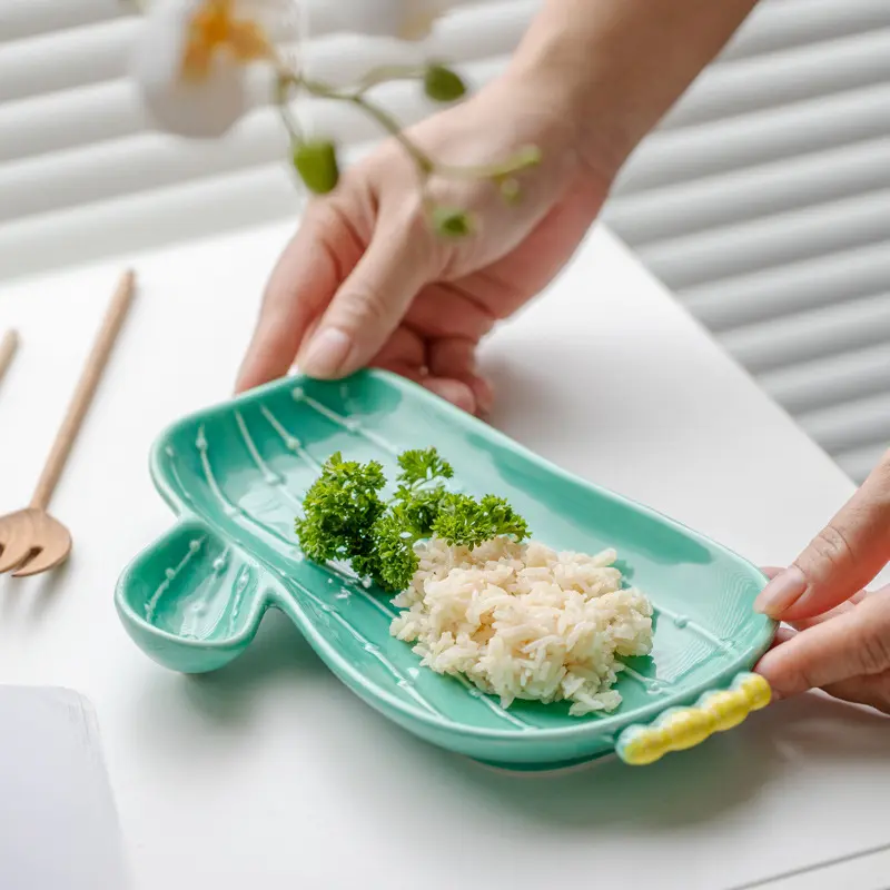 Creative Ceramic Cactus Plate Household Breakfast Snack Tray Afternoon Tea Dessert Plate Dipping Saucer Bowl
