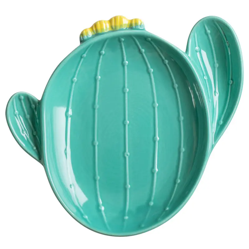 Creative Ceramic Cactus Plate Household Breakfast Snack Tray Afternoon Tea Dessert Plate Dipping Saucer Bowl