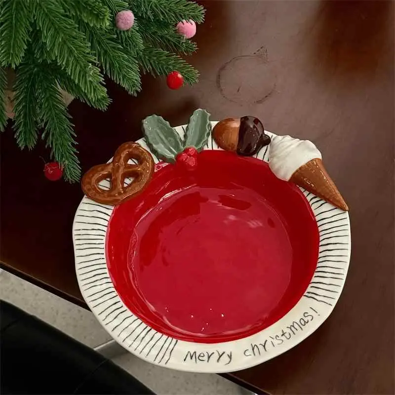 Ceramic Christmas Dinner Plate Underglaze Spaghetti Plates Exquisite Household Deep Dish Creative Dessert Tray Gift