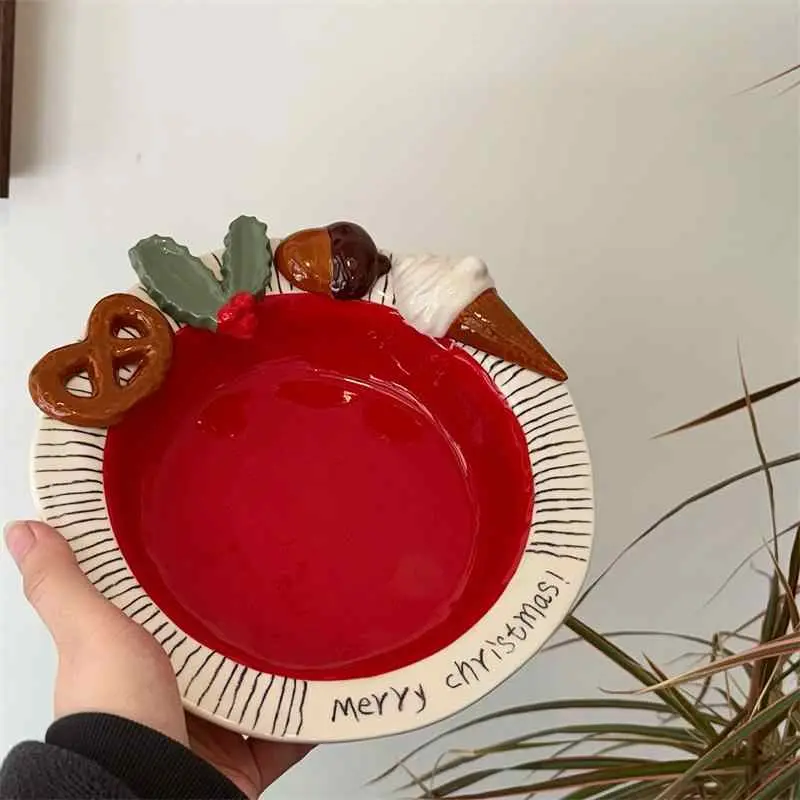 Ceramic Christmas Dinner Plate Underglaze Spaghetti Plates Exquisite Household Deep Dish Creative Dessert Tray Gift