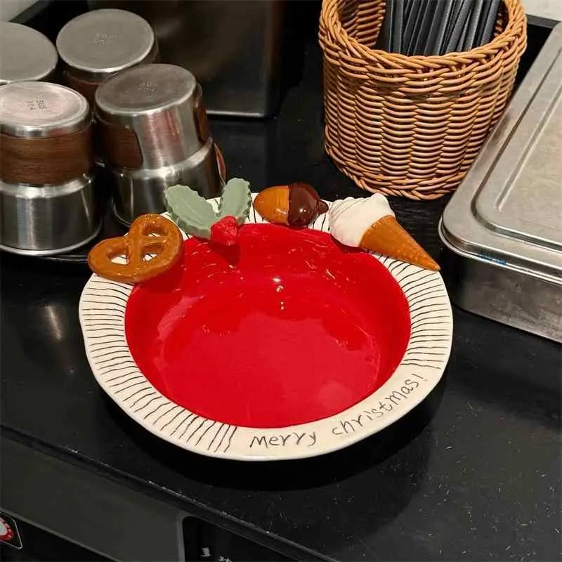 Ceramic Christmas Dinner Plate Underglaze Spaghetti Plates Exquisite Household Deep Dish Creative Dessert Tray Gift