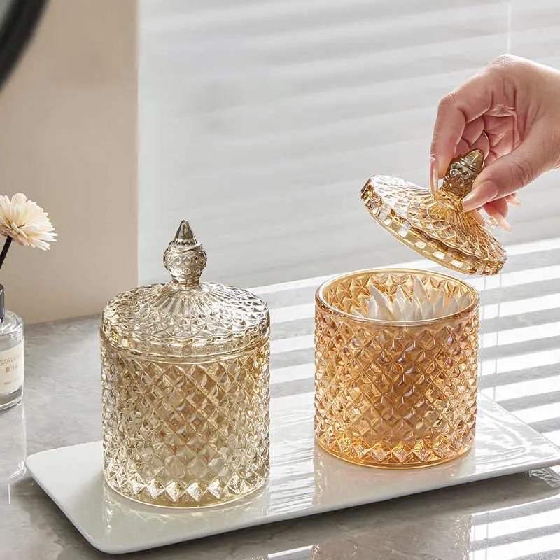 Light Luxury Toothpick Box Creative Glass Candy Nut Storage Jar Desktop Ornaments Simple Accessories Storage Bottle With Lid