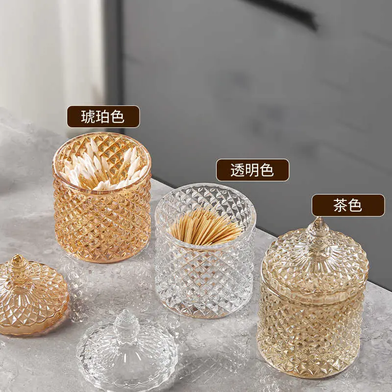 Light Luxury Toothpick Box Creative Glass Candy Nut Storage Jar Desktop Ornaments Simple Accessories Storage Bottle With Lid
