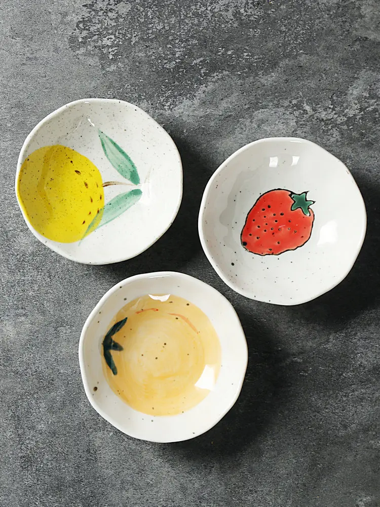 Hand-painted Rough Pottery Tableware Home Seasoning Dipping Sauce Dish Breakfast Fruit Salad Bread Plate Oatmeal Yogurt Bowl
