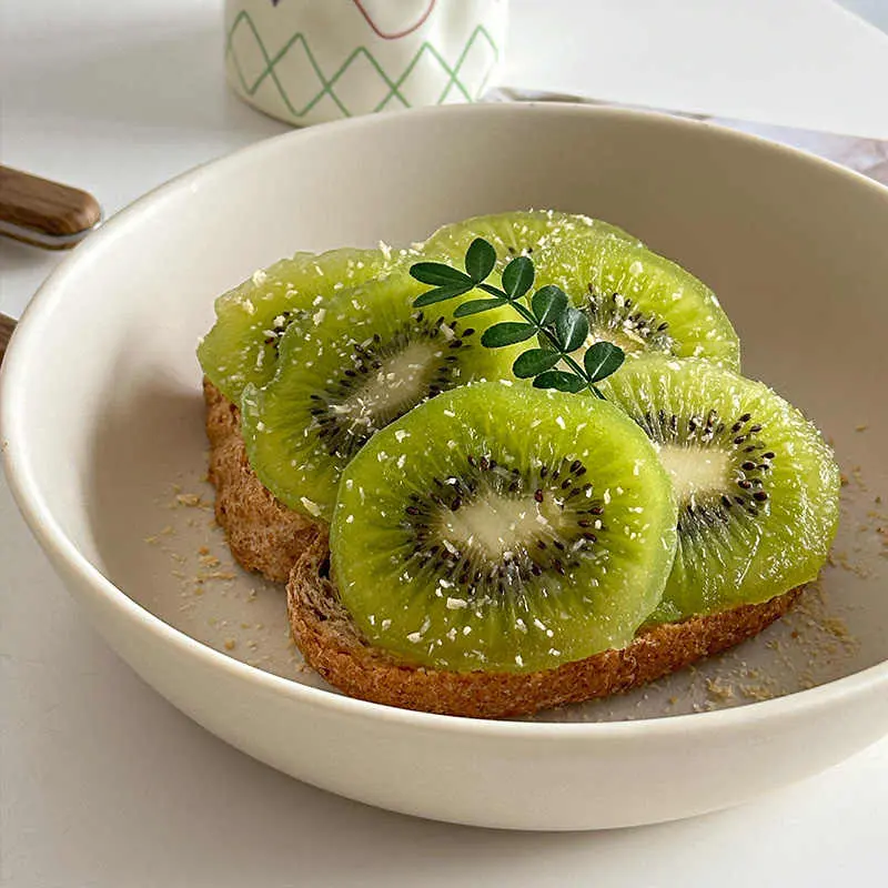Beige Ceramic Fruit Salad Bowl Solid Colour Simple Deep Tray Home Spaghetti Plate Fruit Dish Tableware