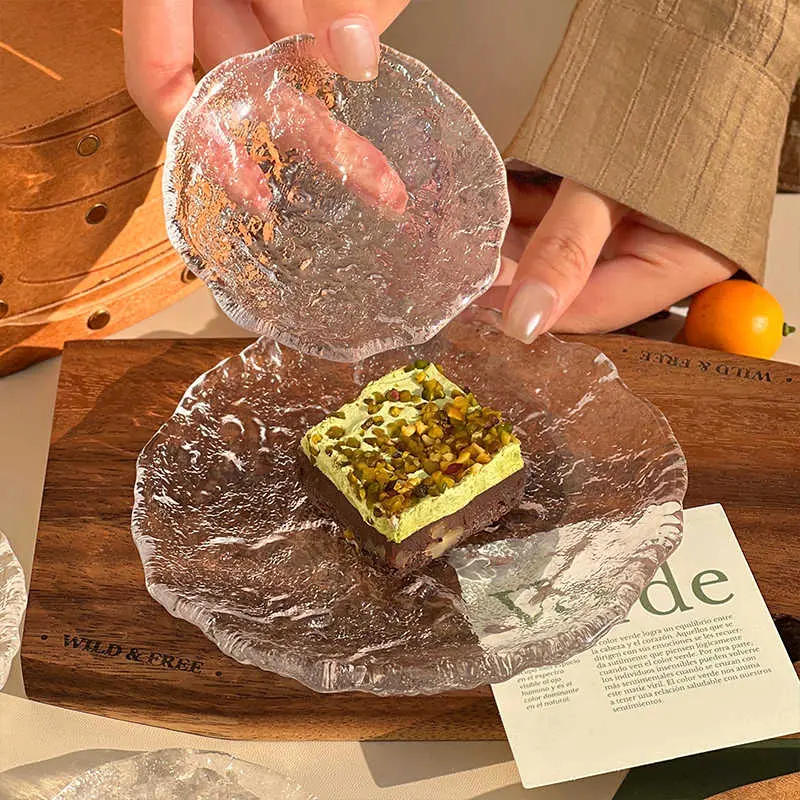 Irregular Fruit Plate Glass Dish Glacier Pattern Dessert Plates Household Snack Tray Dipping Saucer Simple Tableware