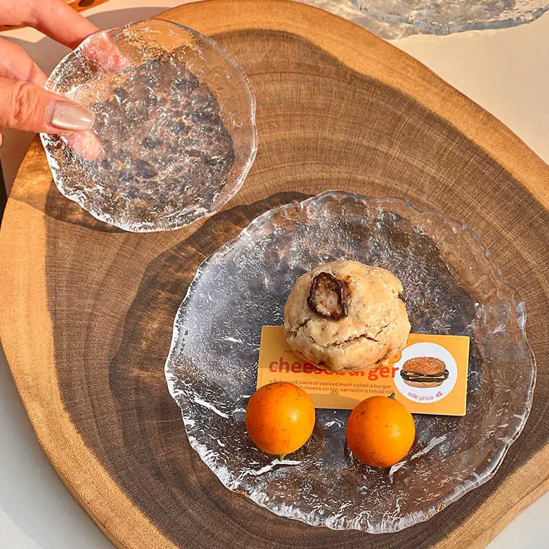 Irregular Fruit Plate Glass Dish Glacier Pattern Dessert Plates Household Snack Tray Dipping Saucer Simple Tableware