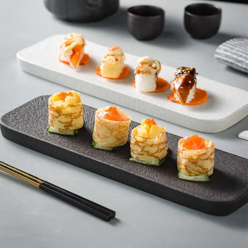 Exquisite Solid Colour Rectangular Ceramic Sushi Plate Creative Breakfast Dish Household Dessert Pastry Tray Tableware