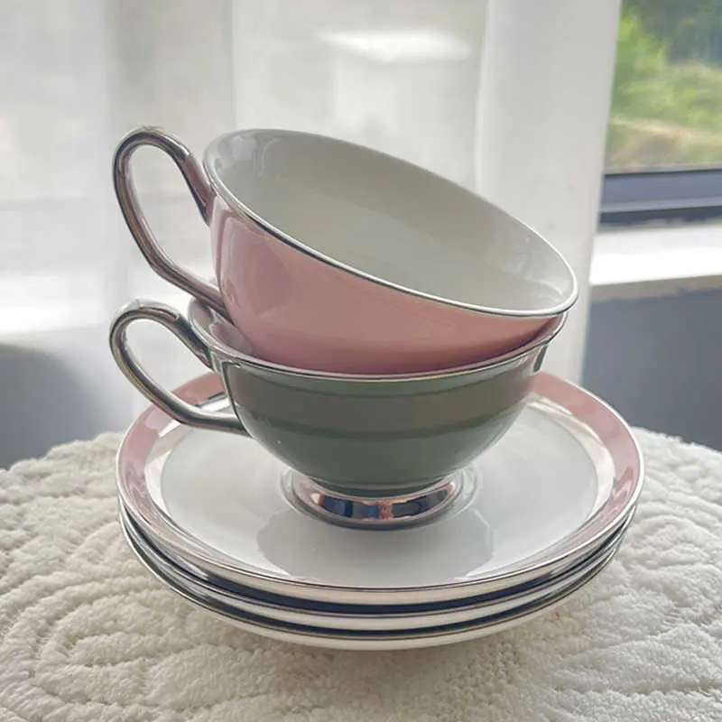 Light Luxury Ceramic Coffee Cups And Saucers 180ml English Afternoon Tea Drinkware Home Breakfast Cups Dessert Plates Gifts
