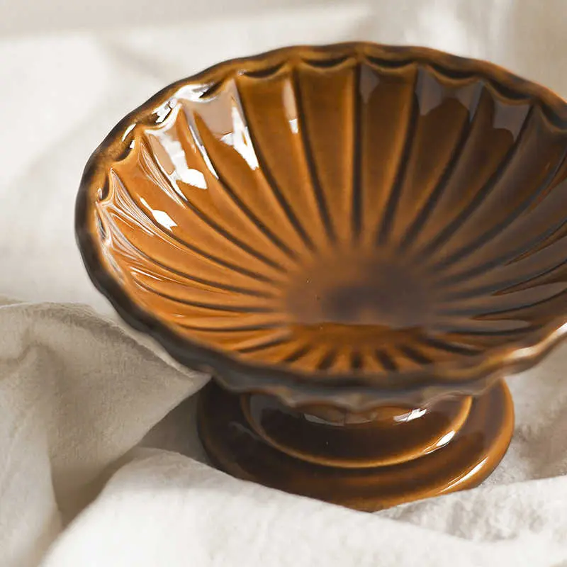 Vintage Ceramic Tall Plate Living Room Dessert Pastry Nut Plates Afternoon Tea Tableware Solid Colour Tray