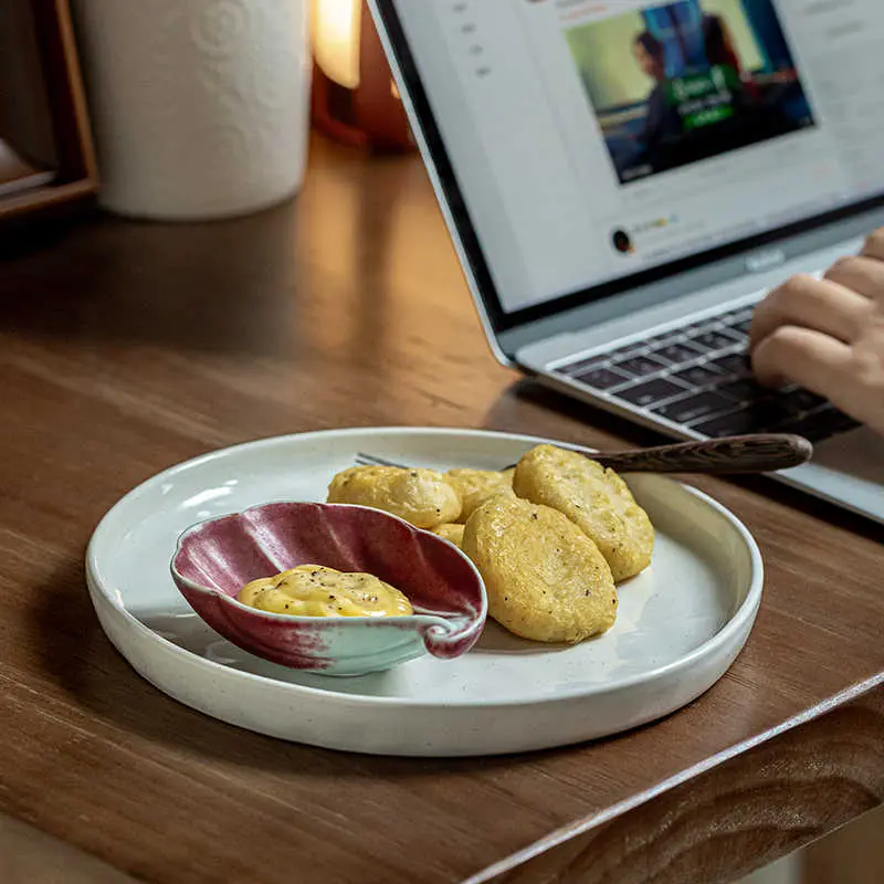 Creative Taste Saucer Rough Pottery Seasoning Dish Household Hot Pot Dipping Tray Snack Plate Tableware