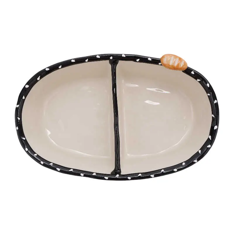 Light Luxury Compartment Plate Household Ceramic Fruit Salad Dish Underglaze Colour Bread Plate Breakfast Tray