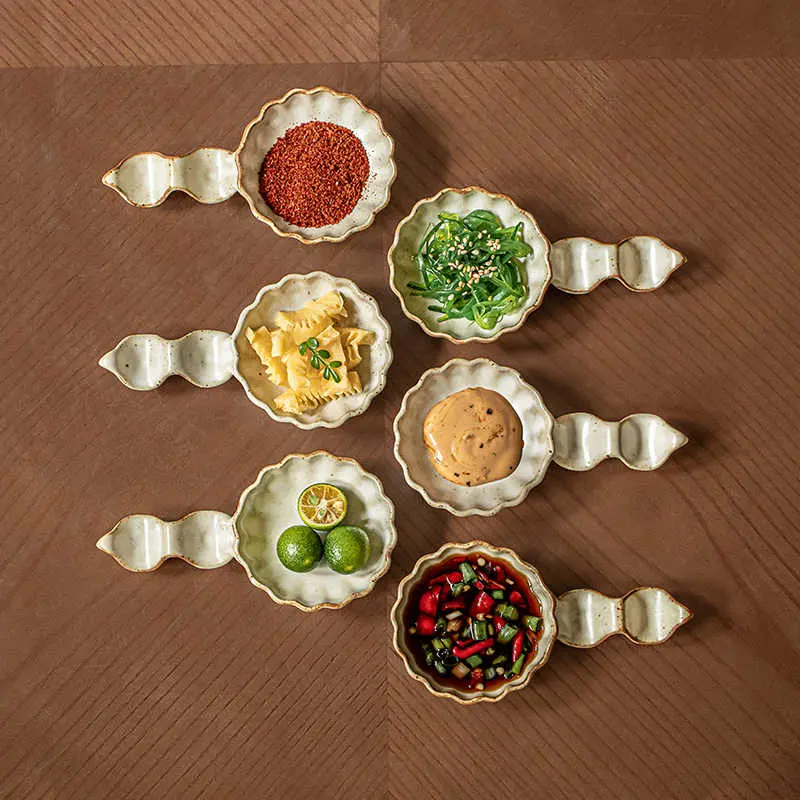 Coarse Pottery Dish Creative Ceramic Chopstick Rack Multi-purpose Dipping Dish Seasoning Sauce Vinegar Dish Household Tableware