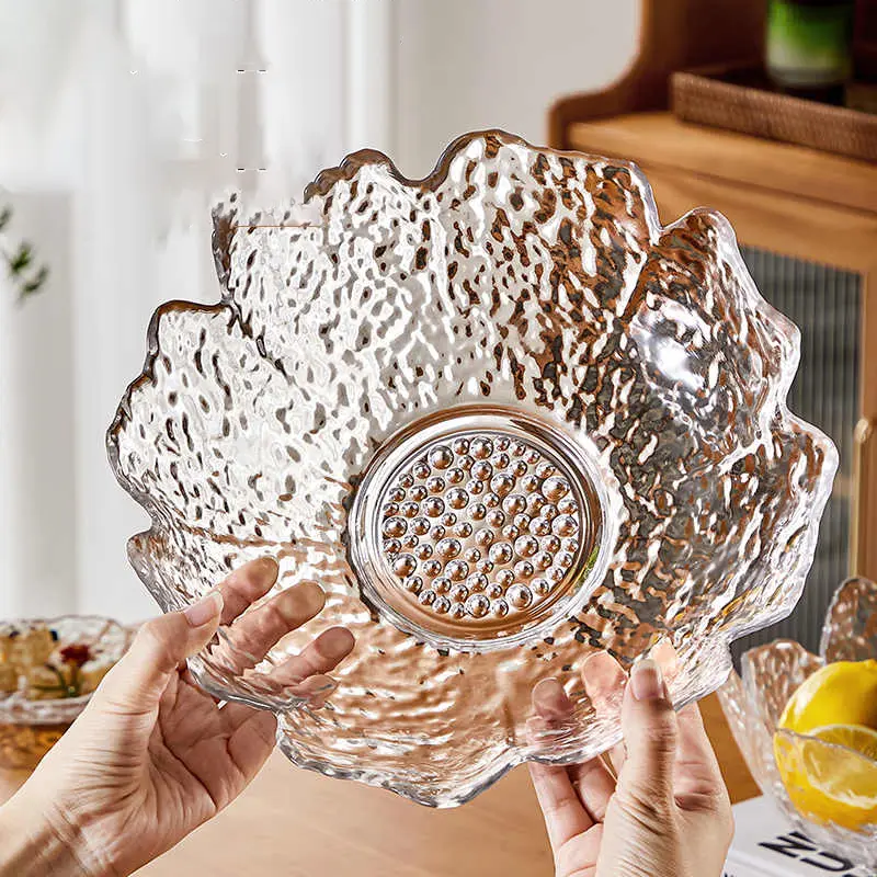 Exquisite Glass Fruit Plate Living Room Transparent Snacks Nut Plates Ornaments Household Irregular Vegetable Salad Tray