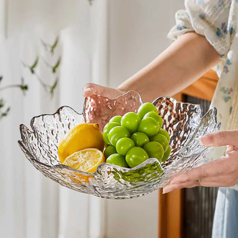 Exquisite Glass Fruit Plate Living Room Transparent Snacks Nut Plates Ornaments Household Irregular Vegetable Salad Tray